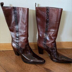 Antonio Melani Brown Leather Cowboy Boots ~ Size 9